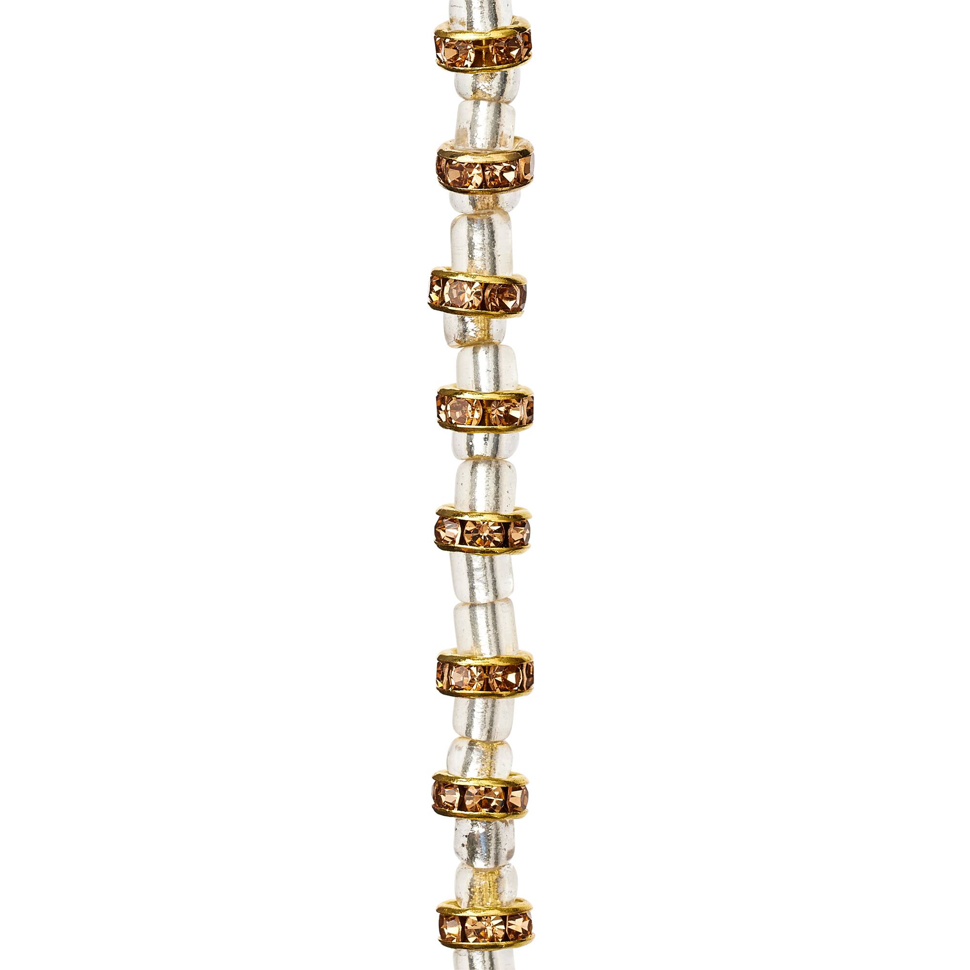 Amber Rhinestone Studded Rondelle Beads, 6mm by Bead Landing™